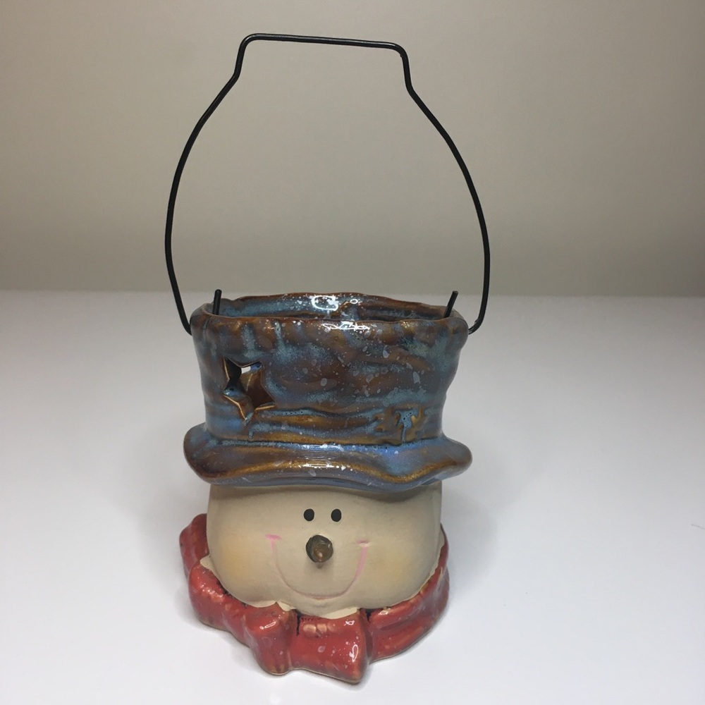 Kirkland's Pottery Patriotic Snowman Tealight Candle Holder Potter's Garden II